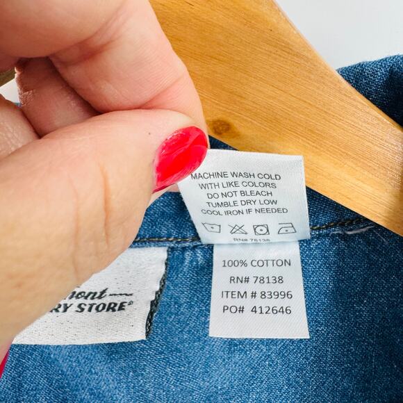 The Vermont Country Store Denim Popover Dress Blue Short Sleeve Cotton Size S - Picture 4 of 6